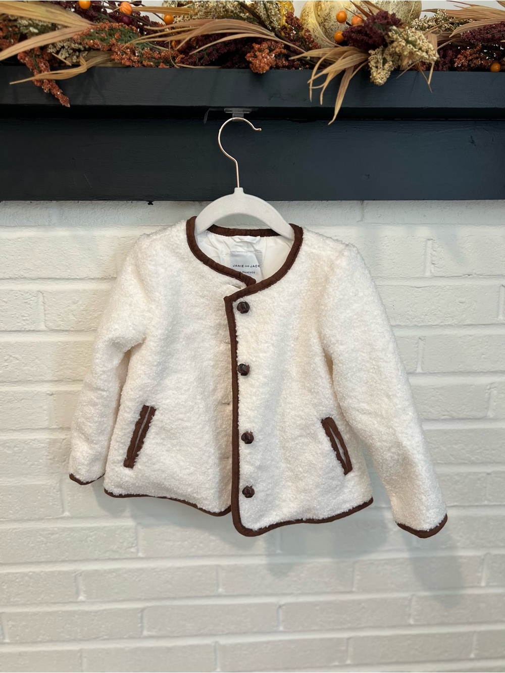 Janie and Jack Cozy Cream Teddy Jacket with Brown Trim - Kids